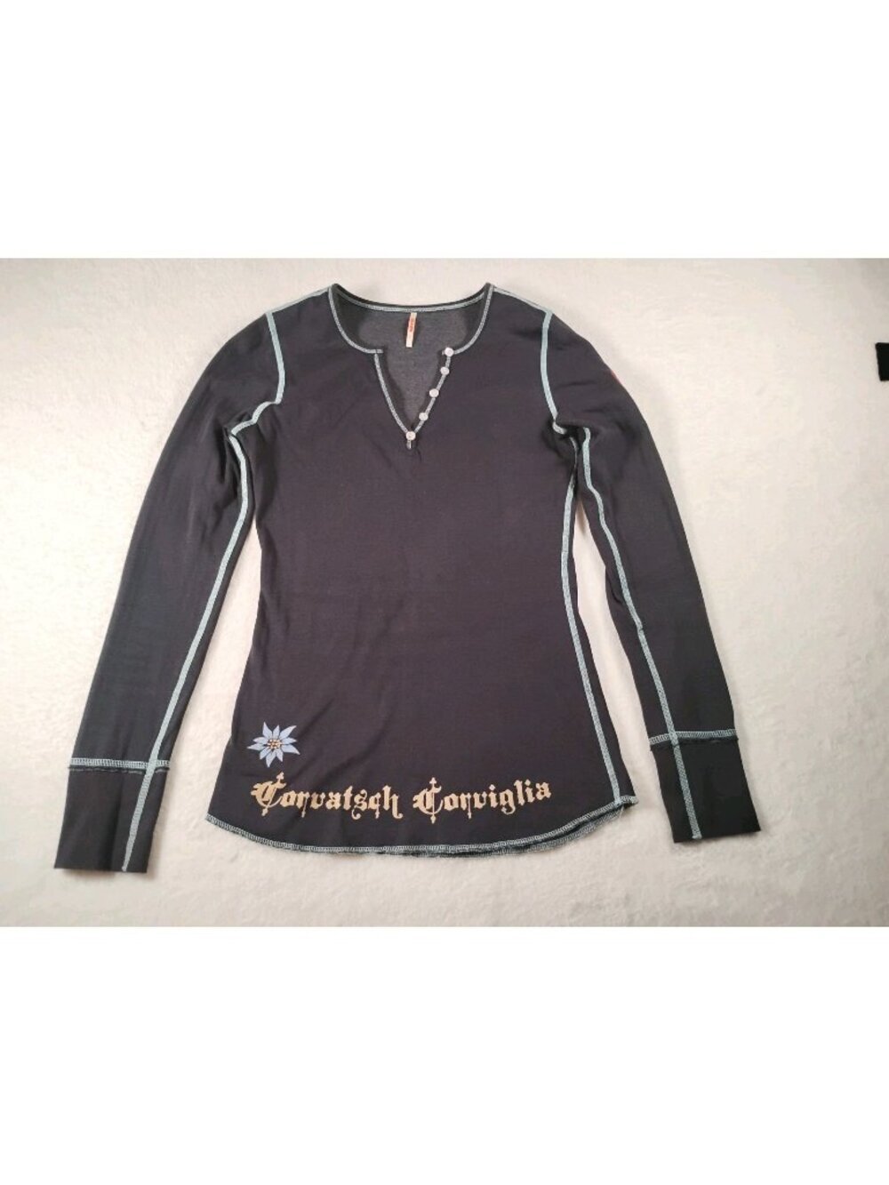 Vtg Alp N Rock Ski Henley Base Layer Logo Patch Engadina Size 1/XS Dark Blue